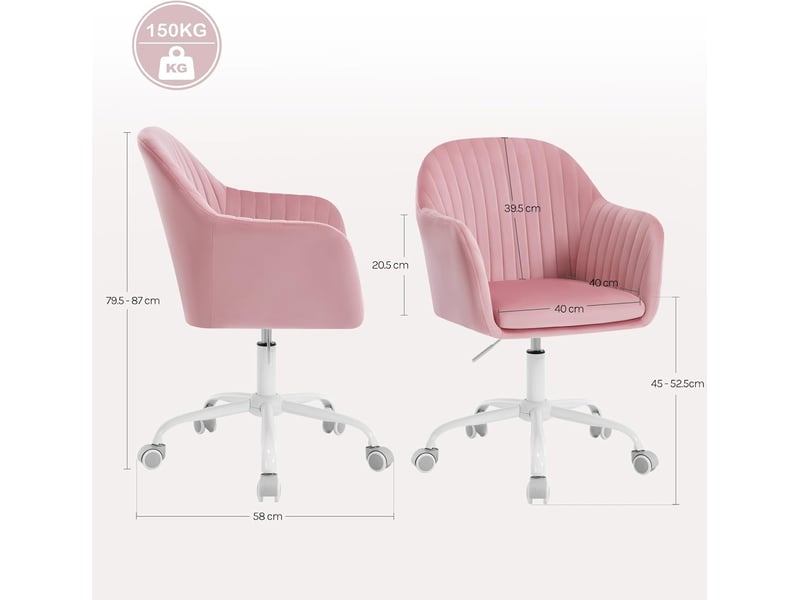 Chaise De Bureau Ergonomique Réglable - Tissu Couleur Morandi Rose, Roulettes 5 Branches, Pour Bureau Domicile