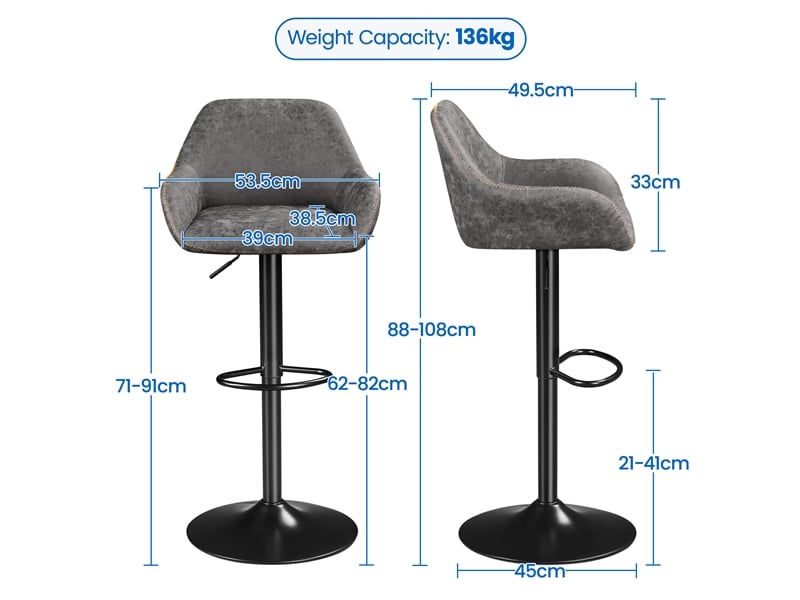 SIMPLE Lot de 2 tabourets de bar avec dossier hauteur réglable - Noir