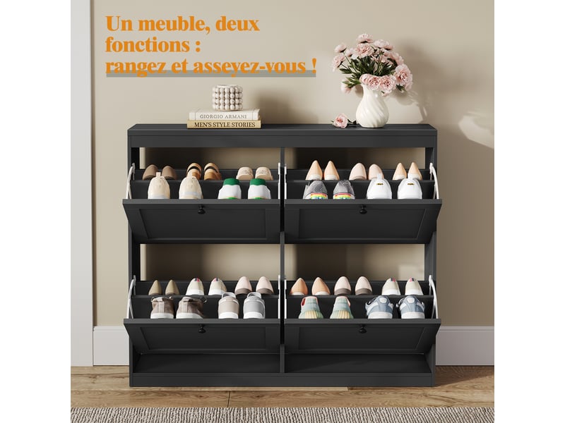 HOMN LIVING Meuble à Chaussures Ángel 4 Portes - Couleur Chêne - Rangement Pratique 150 Cm