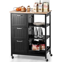 Chariot De Rangement 3 Niveaux Pliable – Avec Roues Et Freins – Pour Cuisine, Salon, Bureau – Noir