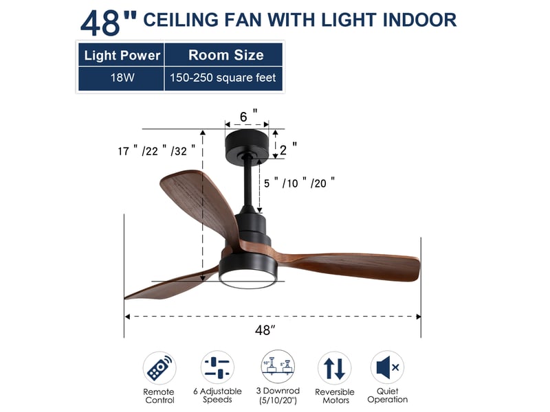 Sofucor Ventilateur De Plafond Avec Lumières De 132 Cm à