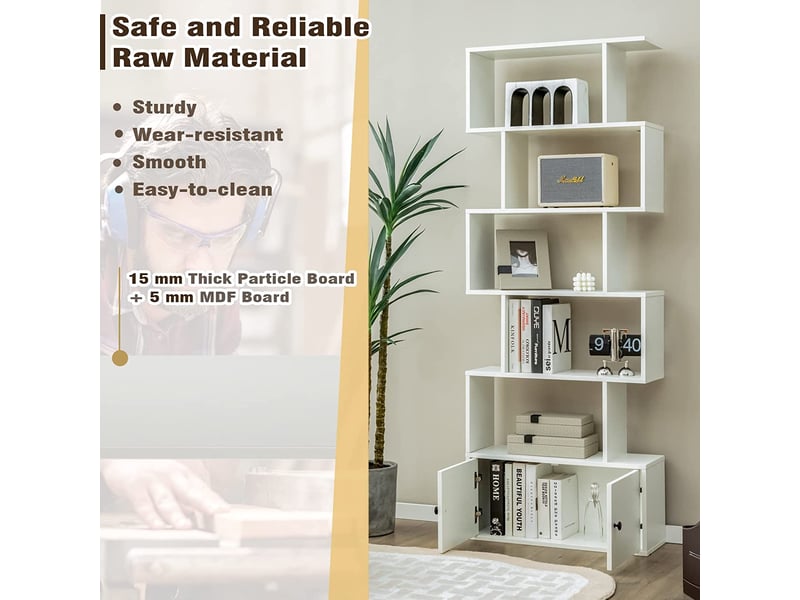 Étagère De Rangement Mobile 5 Niveaux Avec Portes - 4 Roulettes Et Anti-basculement - Blanc
