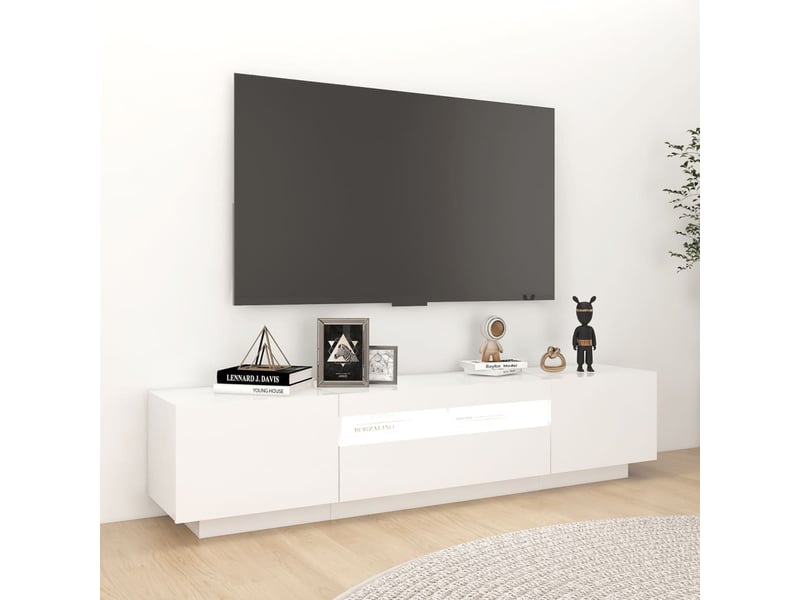 Meuble TV VidaXL Blanc Avec LED Intégré - 180x38x49 Cm En Bois D'Ingénierie, Style Moderne Minimaliste