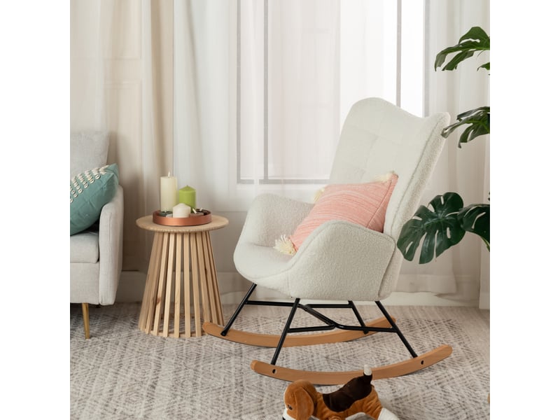 Fauteuil à Bascule Allaitement Scandinave Chaise Loisir Et Repos En Tissu Avec Pieds En E Bois Metal Pour Salon Chambre Massif Gris Fonce 66x84x97cm