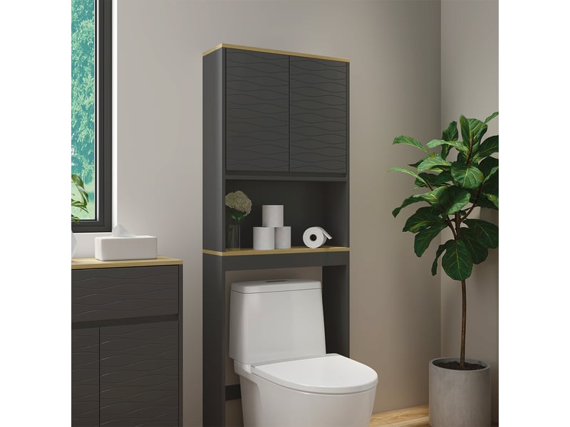 Armoire De Toilette Avec Miroir Leopold - Dimensions 60x59.2x16.4 Cm, Couleur Anthracite - Rangement Salle De Bain