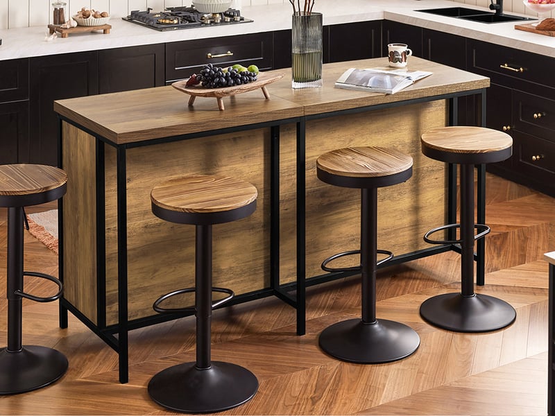 Îlot De Cuisine, Chariot De Cuisine Avec Plan De Travail, Rangement Et Porte Epices Integre Porte Serviettes Mdf 128 46 71 93 Cm Noir 99476282