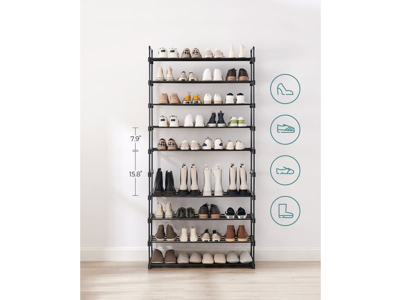 Étagère à Chaussures 10 Niveaux Suspendue à La Porte - Jusqu'à 30 Paires, Réglable, Métal Et Mesh - Gain De Place