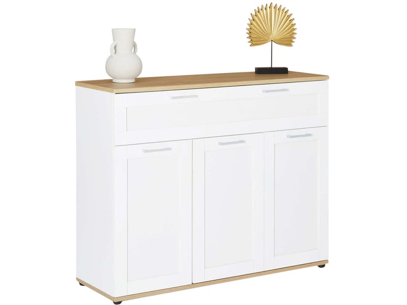 Buffet 160 cm JANGO 3 portes coulissantes blanc et plateau bois | Leroy Merlin