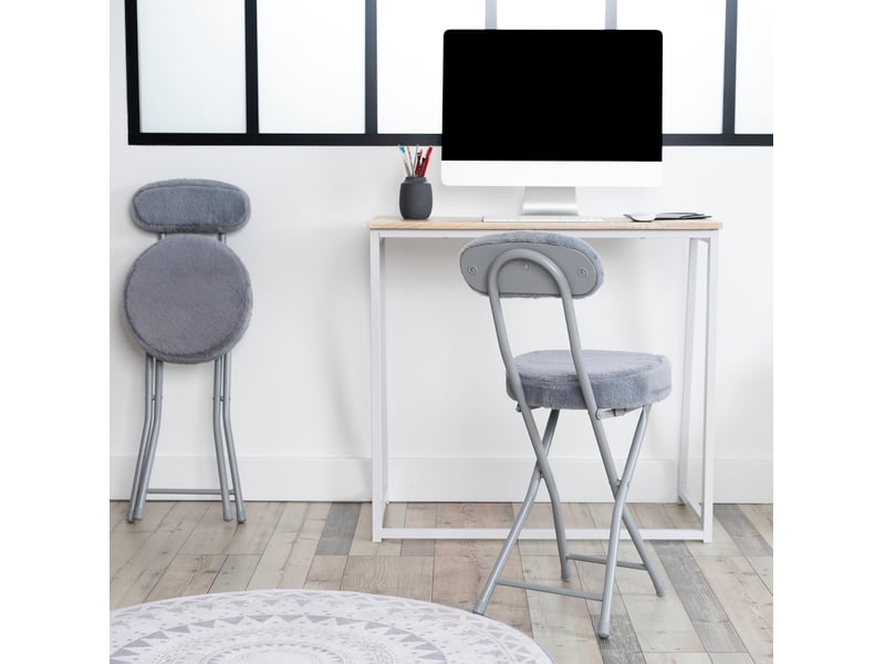 Lot De 4 Chaises Pliantes Tabourets Cosy En Fausse Fourrure Blanche - Siège 49cm Avec Dossier Et Repose-Pieds, Style Scandinave