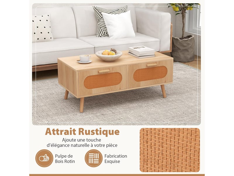 Table Basse Industrielle 110x60cm Avec 6 Compartiments - Meuble TV Bois Marron Rustique Et Métal