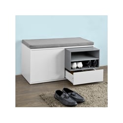 Banc Pliant Ottoman Todeco - Rangement Simili-cuir Blanc - 150kg Charge - 76x38x38cm