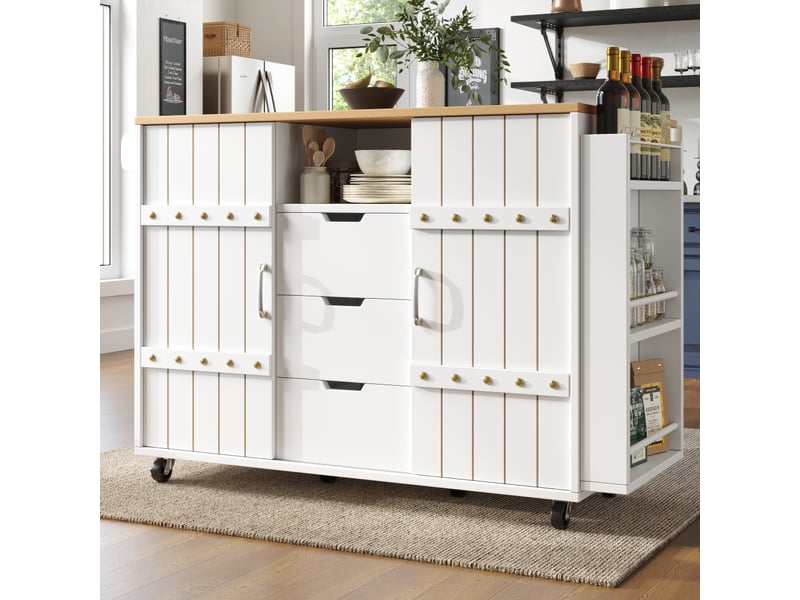 Ebern Designs Chariot de cuisine pour îlot de cuisine 53,9 po avec barre de petit-déjeuner à