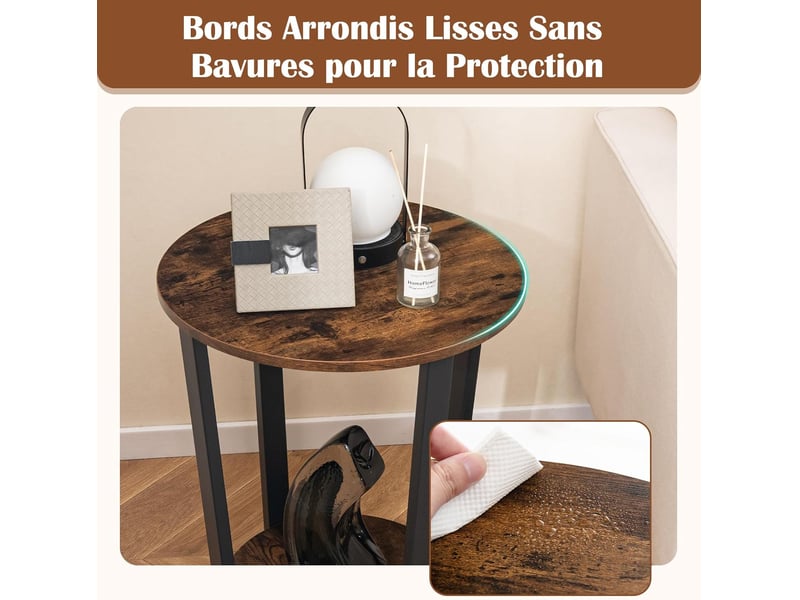 Table D’appoint Coemo Tamy – 2 Niveaux Ronds – Aspect Bois Marron, Cadre Métal Noir – 55 Cm De Haut – Pour Salon, Chambre, Couloir - 2