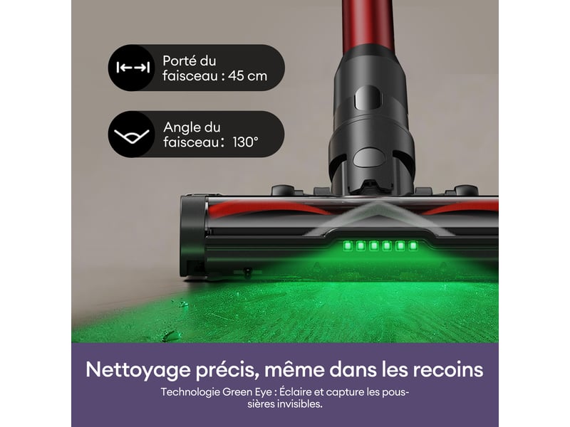Aspirateur Balai Ultenic U12 Vesla Sans Fil - 450W, Laser GreenEye, 45min Autonomie, Pour Poils Animaux & Voiture