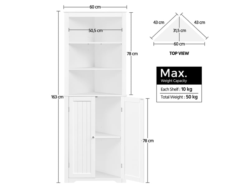Armoire Salle De Bain Étagère Angle - 78x22cm Blanc Avec Porte