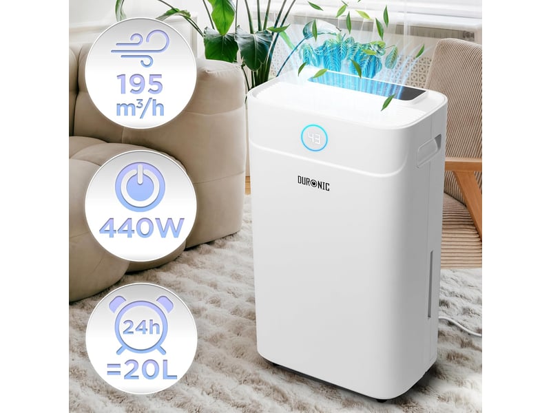 Déshumidificateur Duronic DH20 320W - Absorbe Jusqu'à 20L/Jour