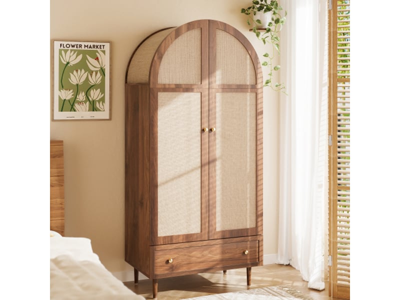 Armoire Avec Portes Tissu Merax - Style Chêne Moderne, 1 Tiroir, Tringle à Vêtements, Dimensions 79x50x175 Cm (LxPxH)