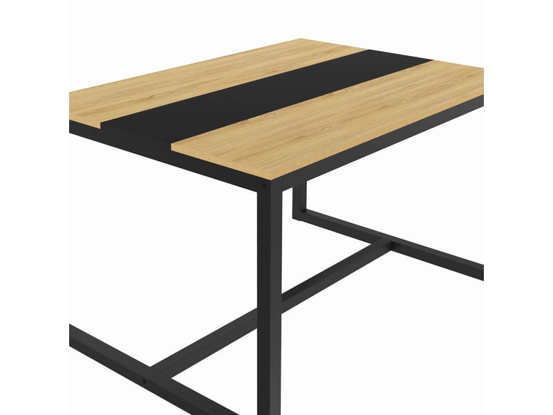 Table à Manger Detroit 6 Personnes – Style Industriel Loft, Plateau Bois 120 Cm, Métal Noir – IDMarket