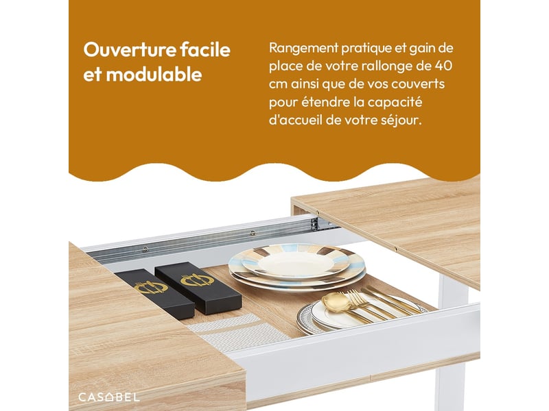 Table à Manger Extensible Casabel - Plateau 160-200 Cm, Style Industriel Bois Et Noir, 6-8 Personnes, Pieds Métal - 3