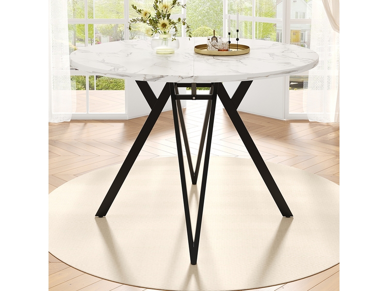 Ensemble Table Et 4 Chaises Hexagonale - Plateau Marbre, Piètement Métal - Chaises Velours Noir - 5 Pièces - 10
