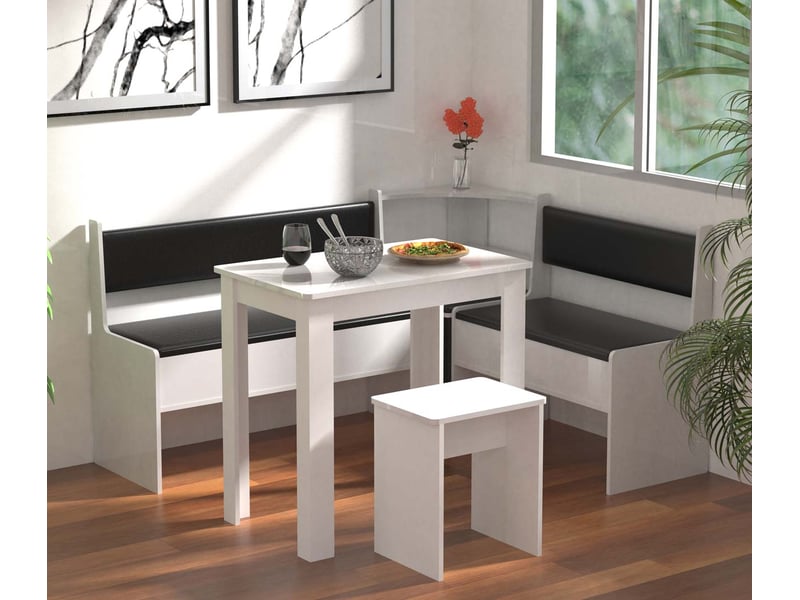 Ensemble Banc D'angle Thomas Mirjan24 - Table + 2 Tabourets + Banc Cuisine, Blanc, Stratifié