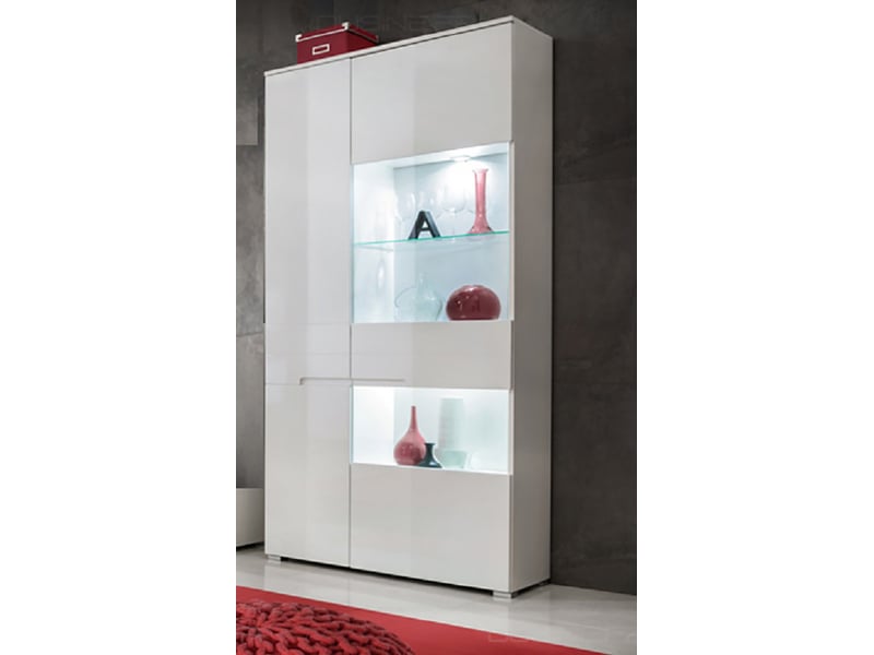 Commode Blanche Moderne Avec 3 Tiroirs Et Portes Vitrées LED | Meuble Multifonction Salon, Chambre, Bureau | Étagères Réglables - 8