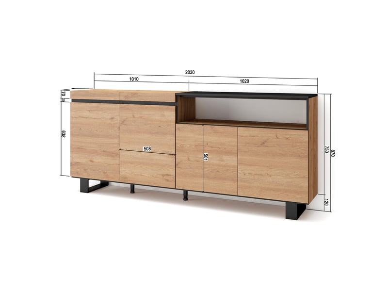 Buffet Salon Skraut Home 200cm - 4 Portes Avec Cheminée électrique LED