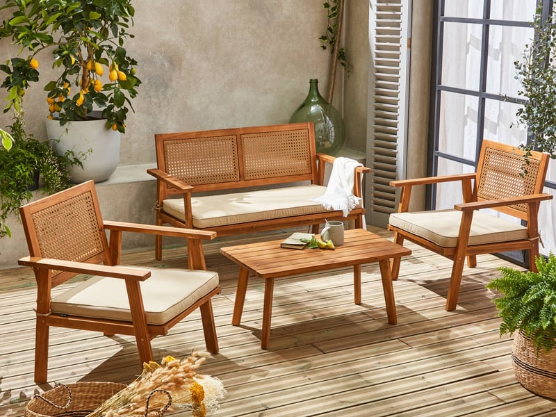Salon De Jardin Bohémia Alice's Garden - Canapé 2 Places, 2 Fauteuils, Table Basse, Cannage