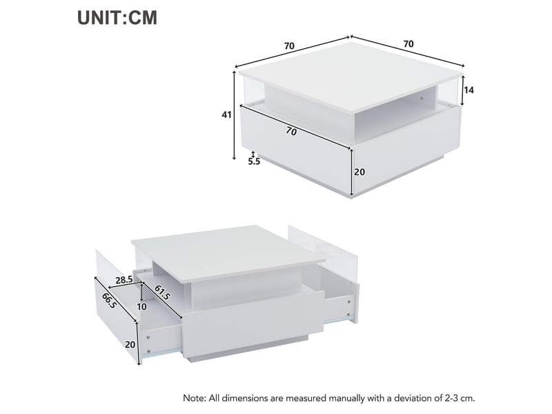 Table Basse Blanche Laqu e 70 70 41 Cm Avec Led 2 Tiroirs Et Niche table-basse-blanche-laqu-e-70-70-41-cm-avec-led-2-tiroirs-et-niche