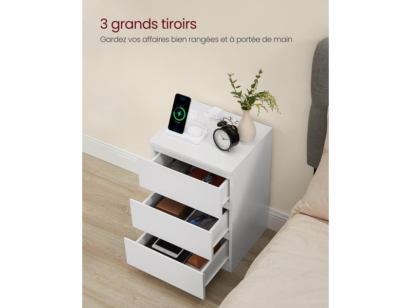 Yornoli Table De Chevet LED Avec Charge - Tiroir Et Étagères, Marron Vintage