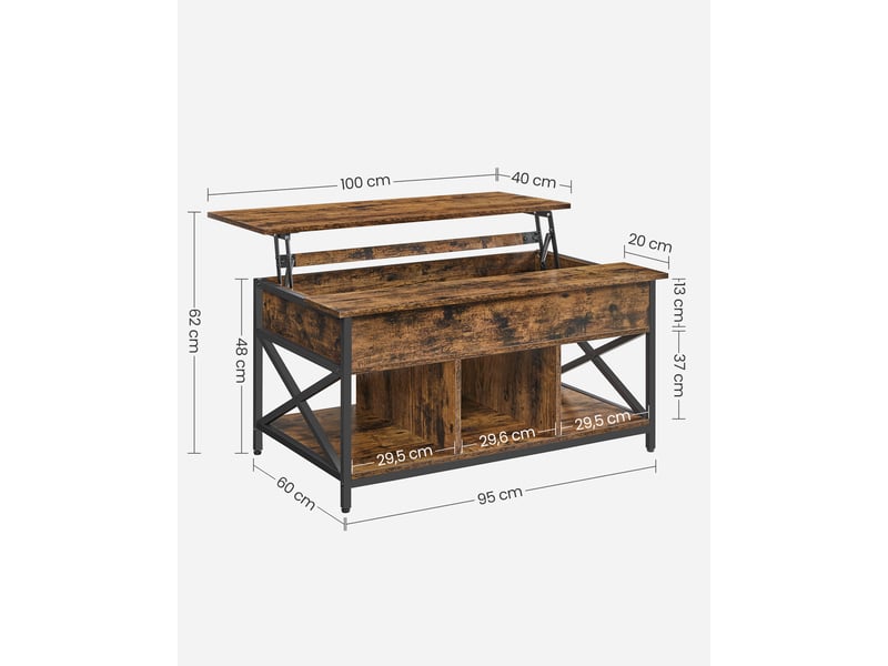 Table Basse Relevable VASAGLE - Avec Rangement - 100x50cm - Marron & Noir