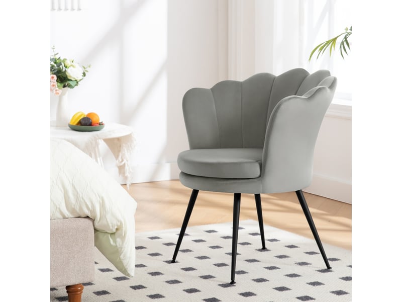 Fauteuil Coiffeuse Dossier Pétale Rose - Chaise Relax Velours Pieds Or - Salon Chambre Cuisine
