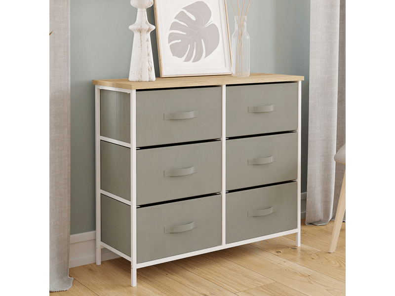 Commando De Rangement Style Industriel 6 Tiroirs En Tissu Et 2 étagères - Marron, 41x29x127 Cm - 2