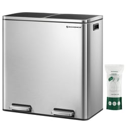 COSTWAY Poubelle Double 2x30L - Acier Inox Brossé, Tri Sélectif, Anti-Empreintes - Pour Cuisine