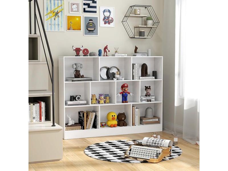COSTWAY Bibliothèque Cube 3 Niveaux - Étagère Rangement Blanc Avec Kit Anti-Basculement